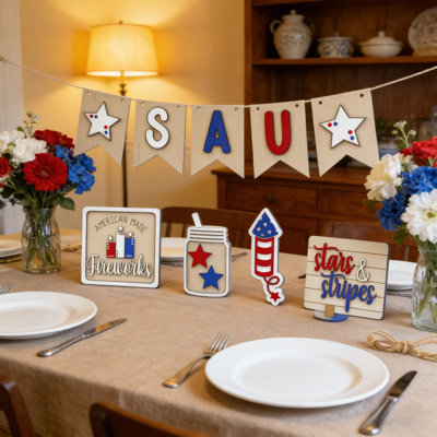 Patriotic Wooden Americanas Decor 4th Of July Independence Day Tabletop Signs Flag For Mantel Shelf Home