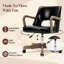 Chaise de bureau pivotante à hauteur ajustable avec roulettes - siège à dossier moyen en tissu, base en bois-636288513-636288514