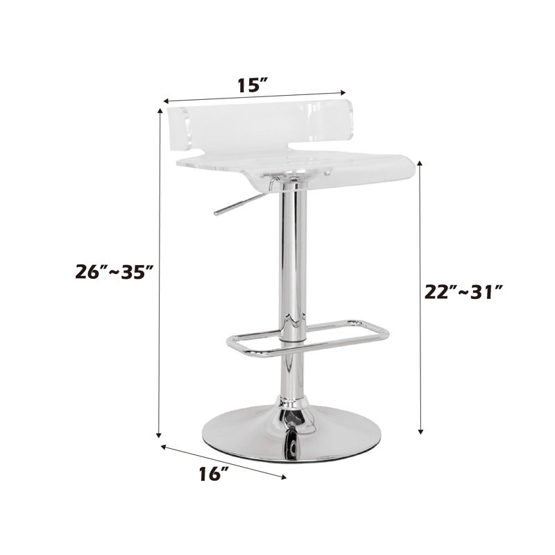 Tabouret de bar rotatif à hauteur réglable Kail, Transparent / argent