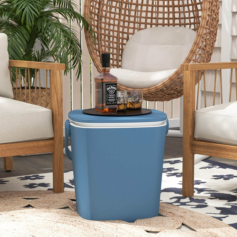 Arlmont & Co. 4 Gallon Portable Cooler Bar Table With Handle Bottle Opener & Lift Top Lid, Blue, Blue