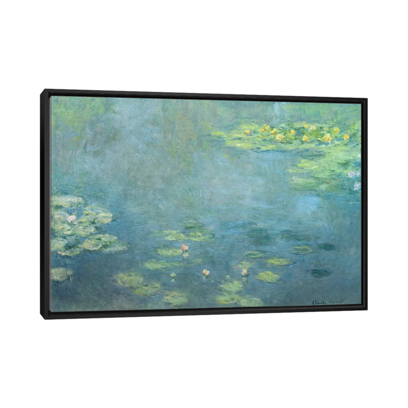 «Nymphéas» par Claude Monet - peinture sur toile tendue, H 40 po x l 60 po, Toile avec cadre flottant, Black