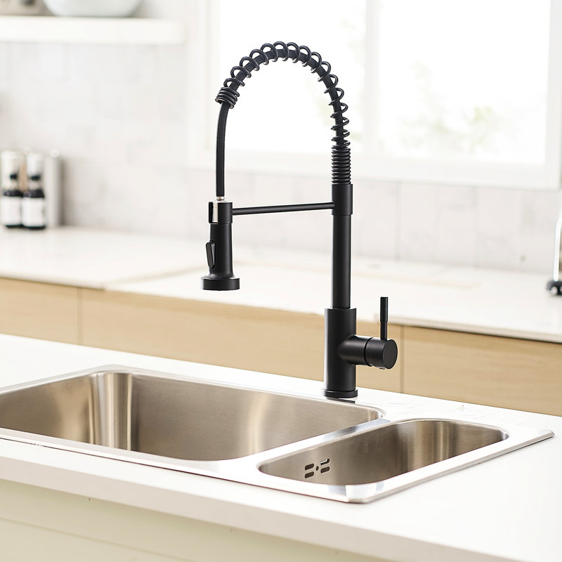 Matte Black Kitchen Faucet With Pull Out , Leak- Assembly, Simple Installation Instructions Stylish Single Handle, Improve Efficiency