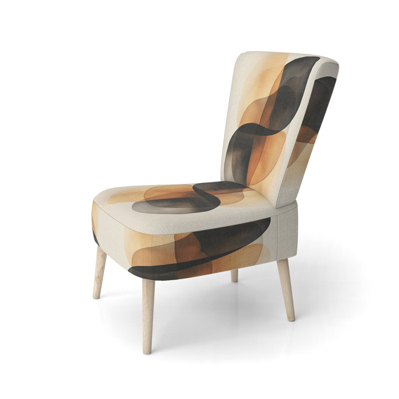 Abstract Shapes Accent Chair - Brown Minimal Curves I Side Chair, Side Chair Armless