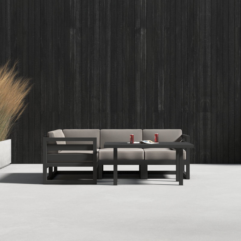 Smith 5 Piece Sectional Seating Group with Sunbrella® Cushions, Canvas Charcoal Sunbrella® Canvas, Slate
