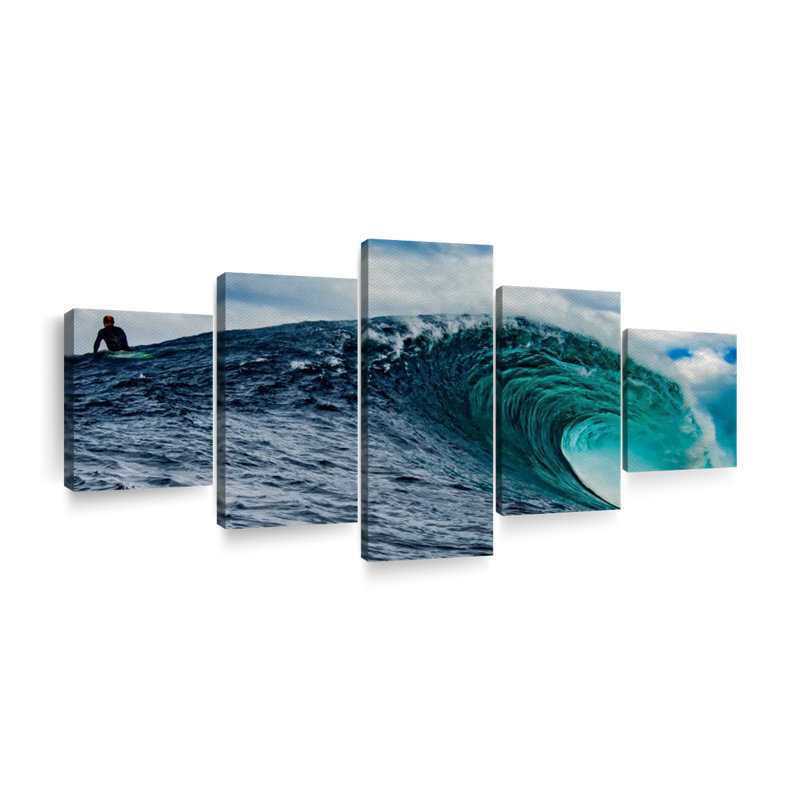 «Ocean Wave Surfing Wall Art», reproduction d'art sur toile, H 30 po x l 68 po x P 1,25 po