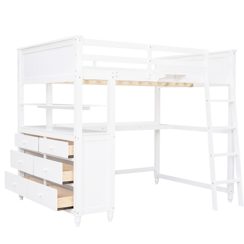 Lit mezzanine en bois massif avec bureau - idéal pour les petites chambres, blanc sécuritaire et facile à monter, Blanc
