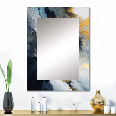 Gold And Blue Abstract Marble Paint III - Large Wall Mirror On Metal