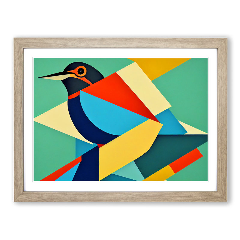 Kingfisher Bird Abstract Vol.4 - Framed Print, 25cm H x 34cm W x 2cm D, Oak