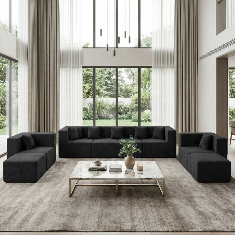 Canapé modulaire Boneless Cloud avec 8 coussins, canapé moderne à 8 places pour le salon, sans assemblage, Bouclé noir