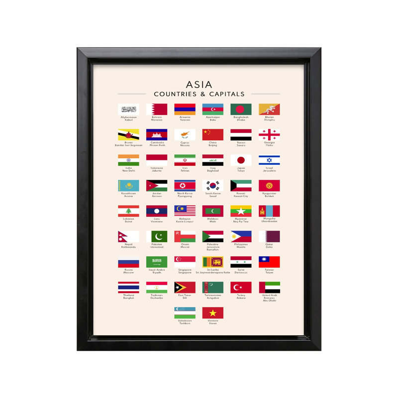 Drapeaux d'Asie, Black Framed, Canvas, 24"H x 32"W