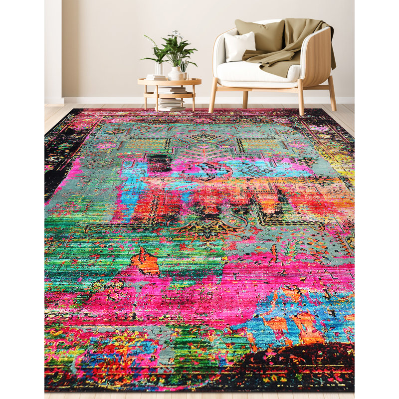 Hand Knotted Oriental Area Rug in Green/Multi, Rectangle 9' x 12'