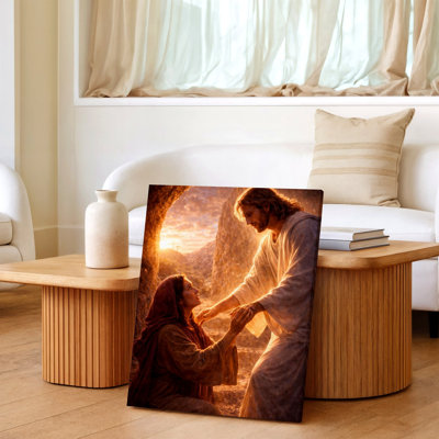 Religious Resurrection Scene Poster Jesus Helping Woman Canvas Print Wall Art, Decorative Home Accent, Living Room, Bedroom and Office Decor, Gallery Wall Artwork, Modern Interior Styling