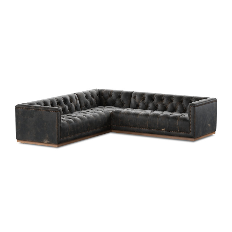 Kensington 3 Piece Corner Sectional - 101 - Destroyed Black, Destroyed Black Top Grain Leather