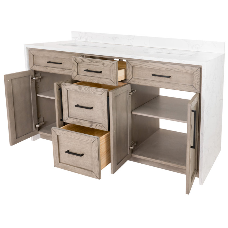 Ensemble de meuble-lavabo double 60 po Akalya, Chêne gris