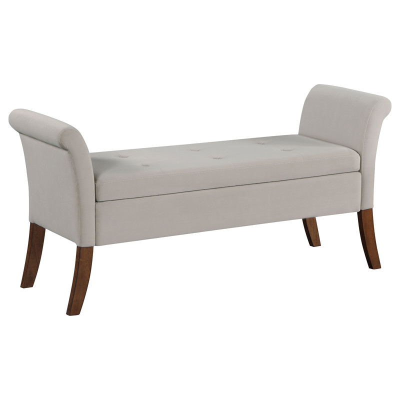 Jedu Velvet Upholstered Rolled Arm Storage Bench Beige, Beige