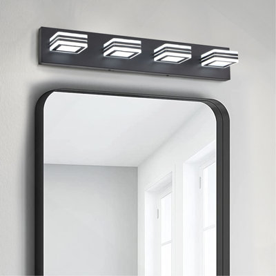 Luminaire de salle de bain 26 po avec 4 lumières DEL noires modernes pour salle de bain et miroir