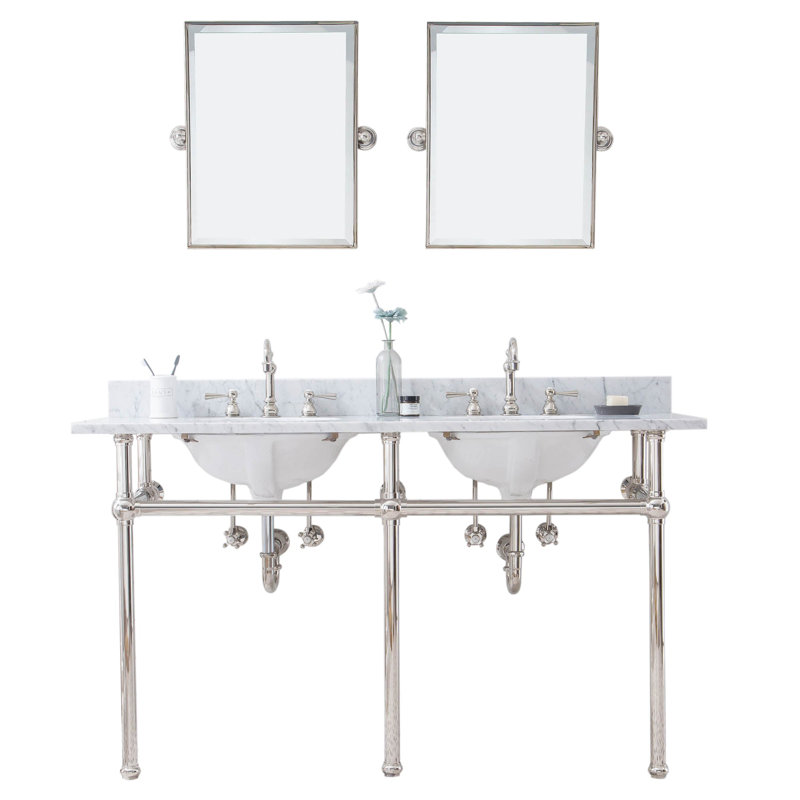Ensemble de meuble-lavabo ovale en pierre 33 po avec robinet et trop-plein Copeland, Nickel poli