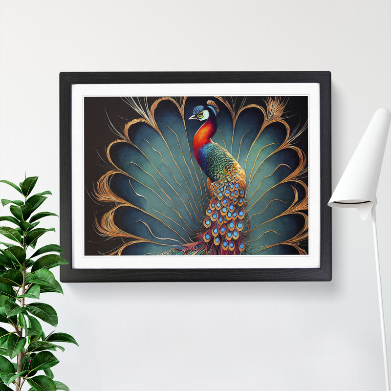 XH1022-6847X Peacock - Picture Frame Print, Black, 46cm H x 64cm W x 2cm D