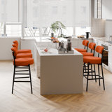 Sherpa Counter Height Bar Stools Set of 4 Modern Upholstered Barstools with Curved Open Back/Round Seat Boucle Comfortable Bar Chairs for Kitchen Island, 24.6 Inch