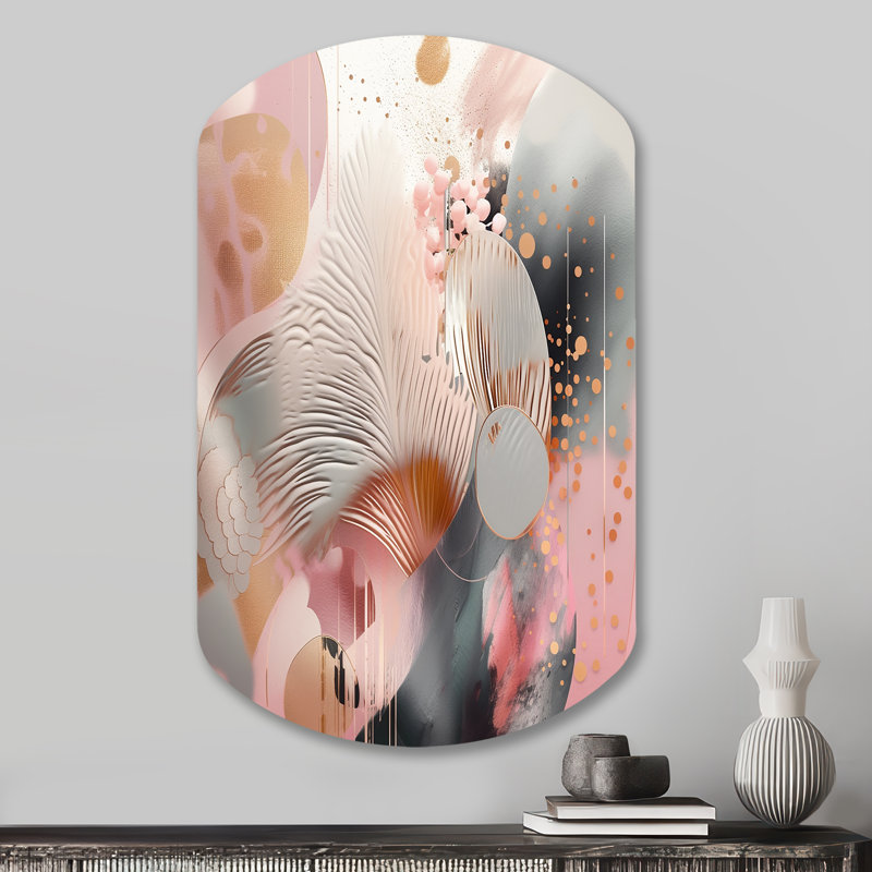 Sopha Pink Rosegold Stripes Complexity V - Transitional Shapes Cylinder Metal Print, Modern Asymmetrical Metal Wall Art