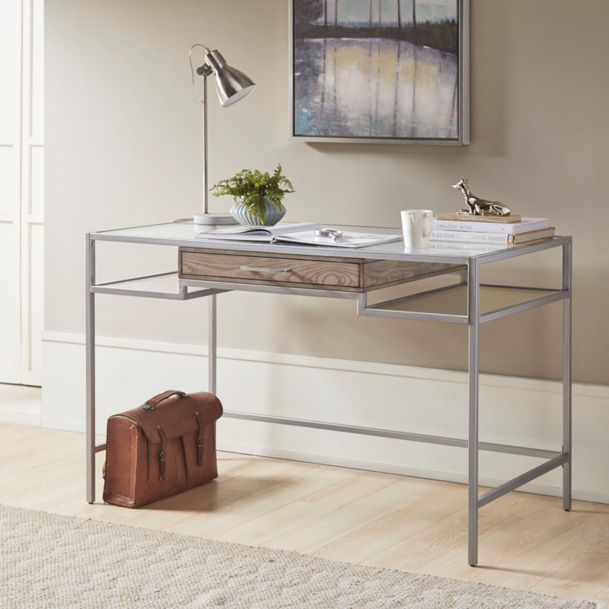 Brayden Studio® Adela Writing Desk, Light Finish Floating Drawer | Wayfair