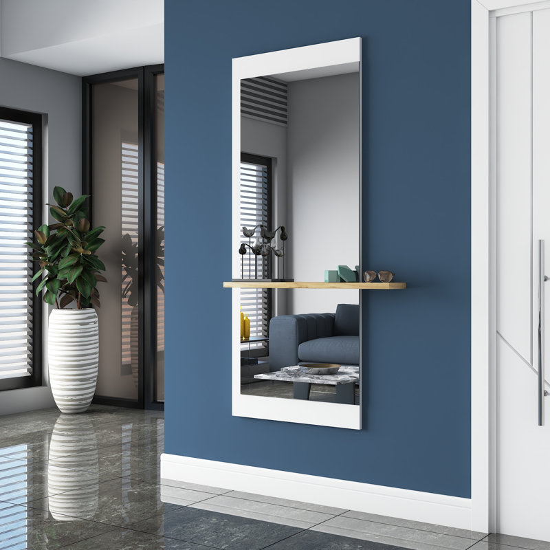 Epling Wood Flat Wall Mirror, White