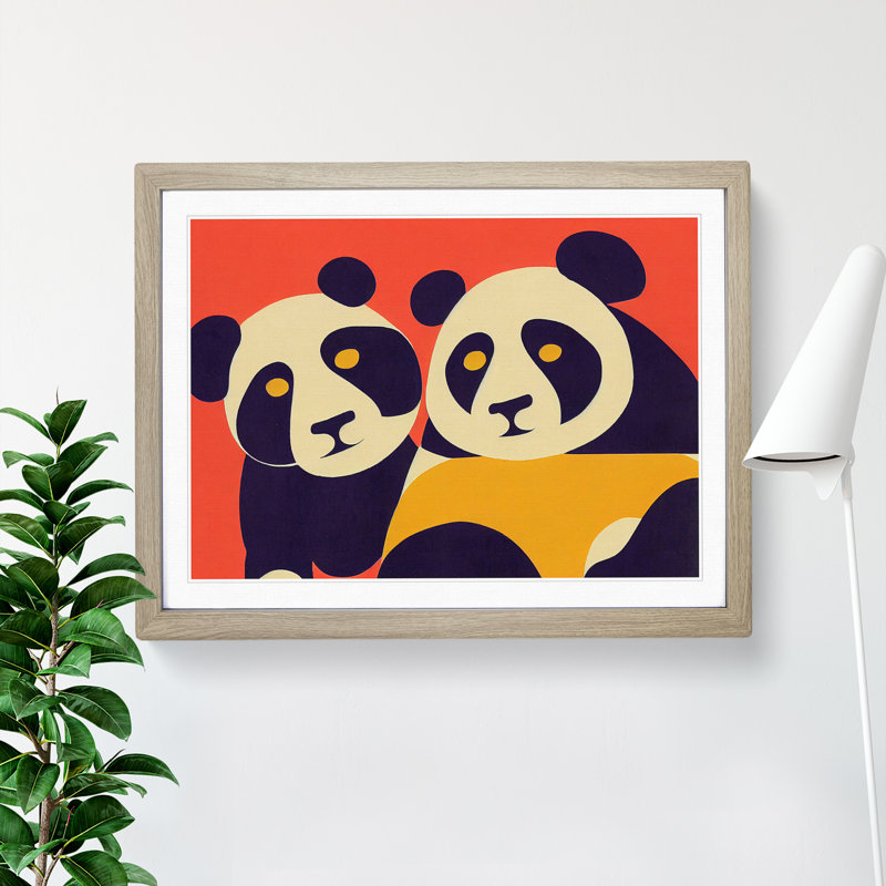 Abstract Pandas Vol.1 - Framed Print, 46cm H x 64cm W x 2cm D, Oak
