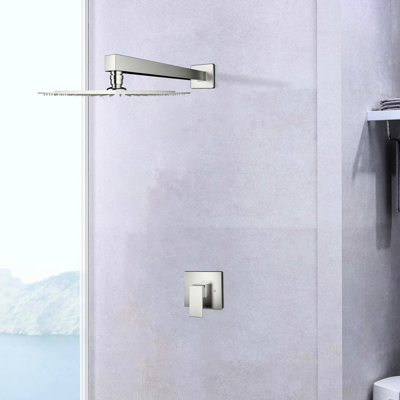 Robinet de douche en nickel brossé, fixation murale - laiton, robinet d'inondation à valve incluse