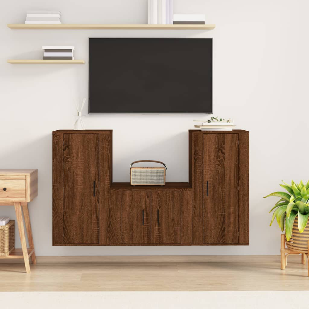 Beom TV Schrank Set Wohnzimmer Schrankwand Wohnwand 3-tlg. Holzwerkstoff