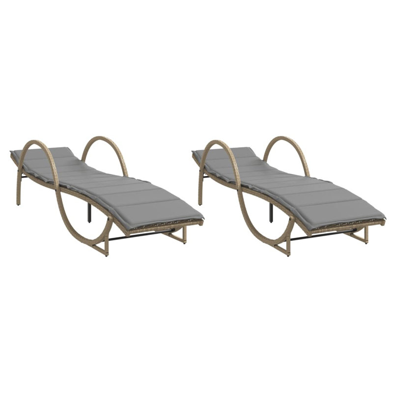 Sun Lounger PE Rattan, Powder-Coated Steel, Cream White, 2, Black