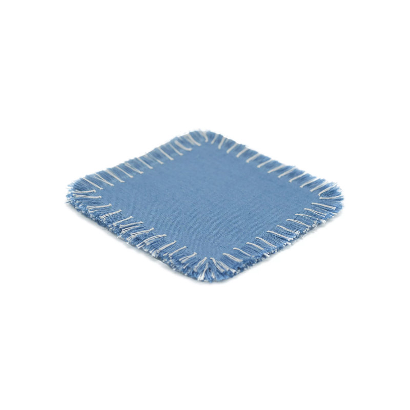 Hand Knotted Fringe Cocktail Napkin, Denim