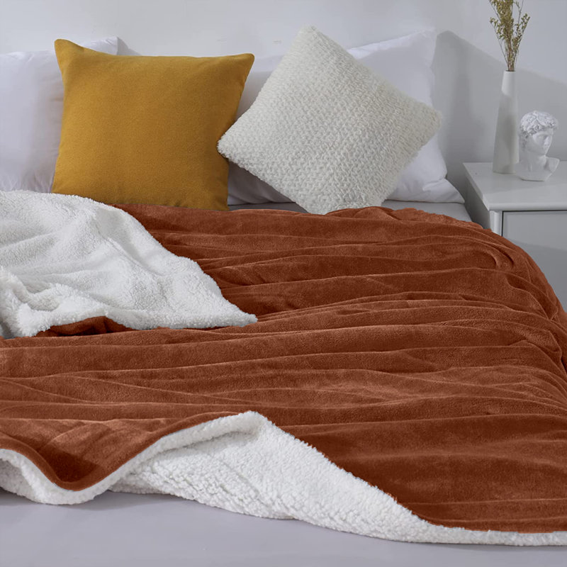 Sherpa Fleece Fur Thick Reversible Blanket Throw, Camel, 200cm x 150cm