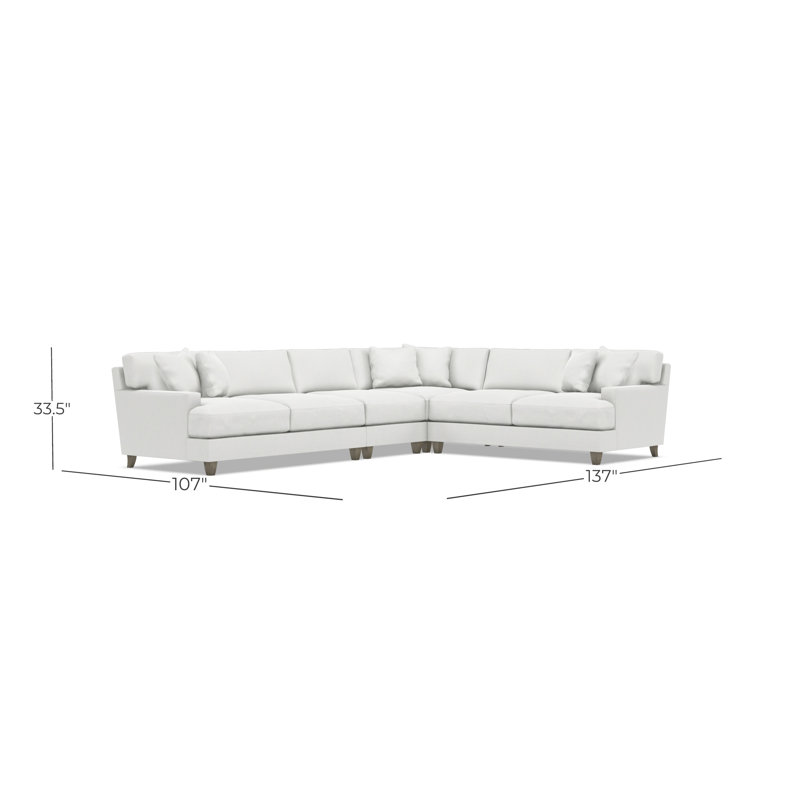 Bernhardt Mila 4-Piece Fabric Sectional, White Polyester Blend, 33.5" H x 137" W x 107" D, Right Hand Facing