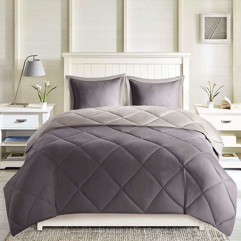 Édredon 100% microfibre 3M avec matelassage en losange neutralisant les odeurs pour toutes les saisons, Gris