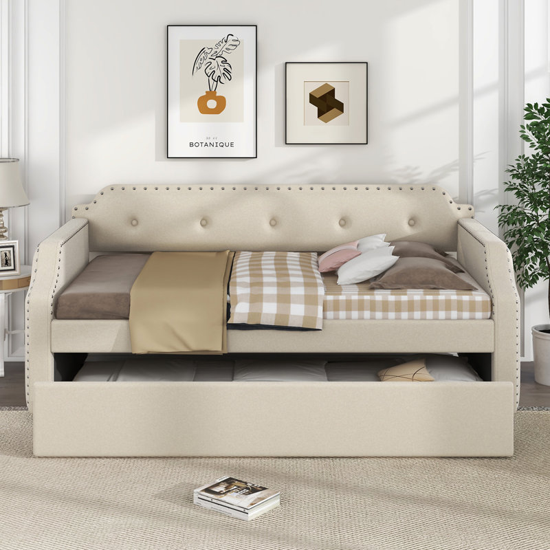 Lit de jour rembourré avec couchette, Beige