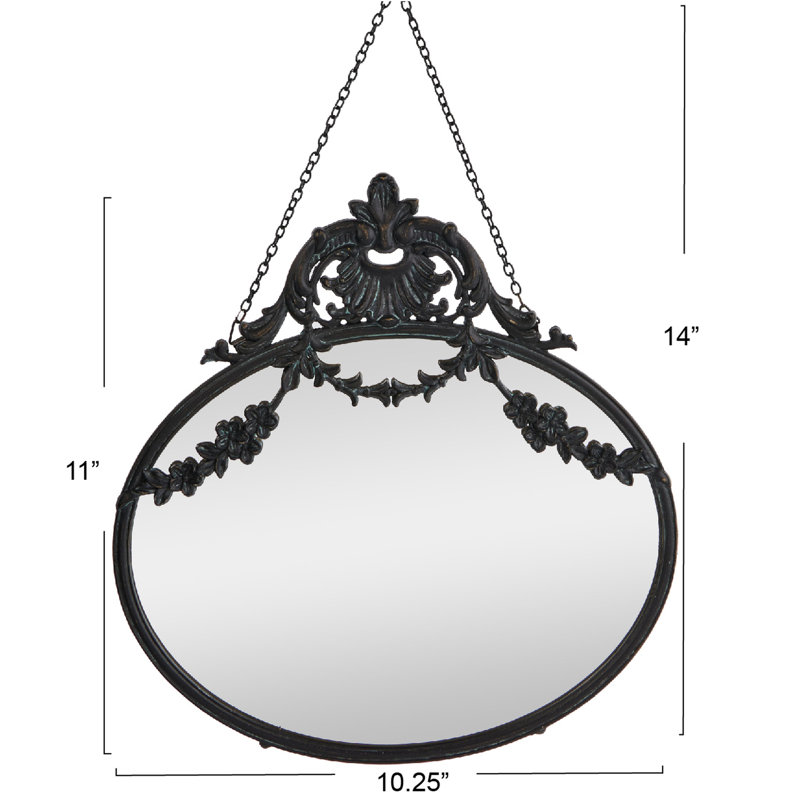 Pabst Pewter Framed Wall Mirror with Decorative Chain and Antique Finish, Black