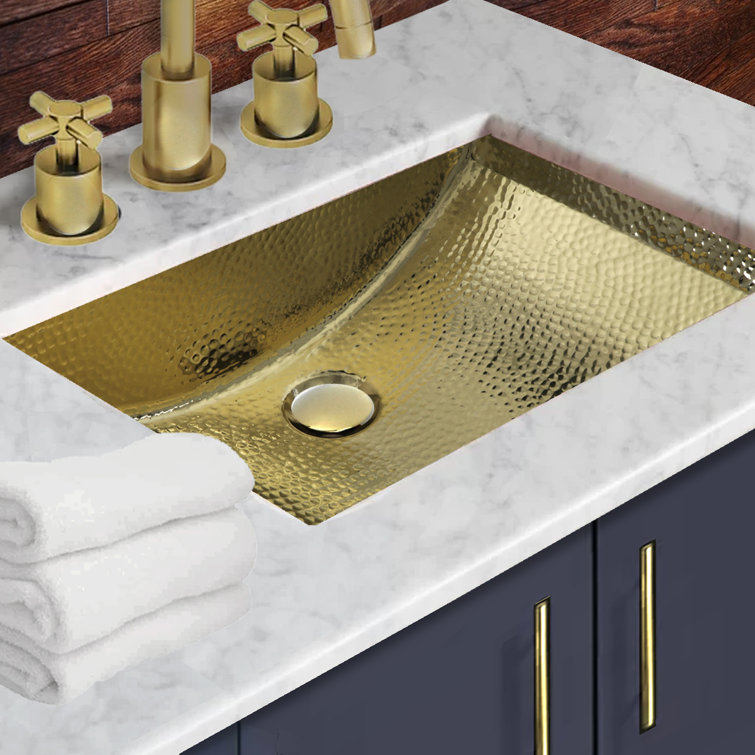 Nantucket Sinks Brightwork Home 15'' Polished Brass Metal Rectangular Bathroom Sink with Overflow