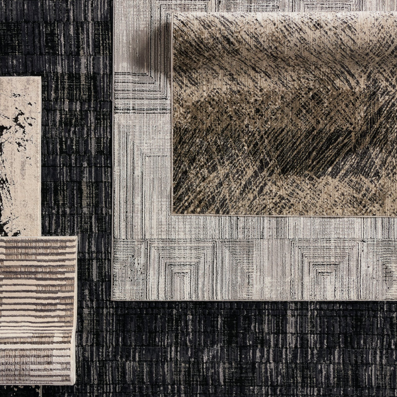 Tapis abstrait noir / taupe Dairon (8 pi x 10 pi), Rectangle 8 pi x 10 pi