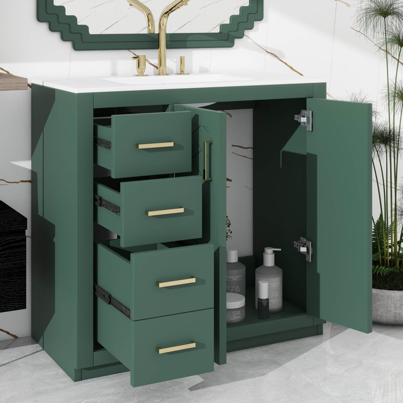 Meuble-lavabo 36 po avec lavabo en céramique, Vert