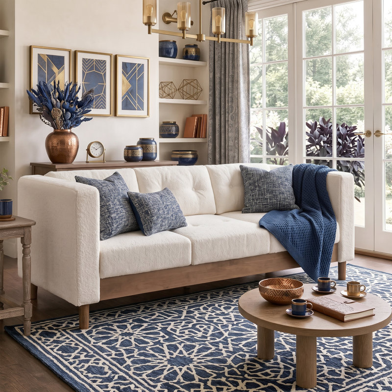 Canapé capitonné 3 places de 198 cm (78 po) avec coussins à ressorts ensachés, style moderne du milieu du siècle, accoudoirs carrés, idéal pour appartement, supporte jusqu'à 408 kg (900 lb).