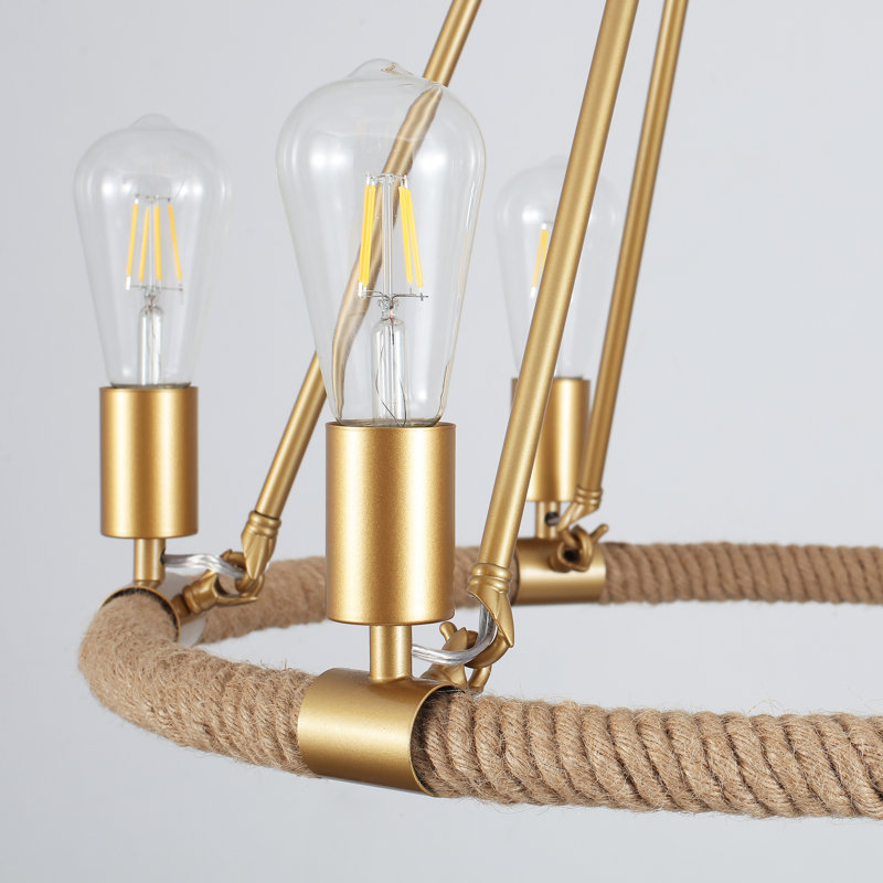 Loene Nhien 6 - Light 23" Rustic Wagon Wheel Chandelier with Hemp Rope Accents for Living Room, Bedroom, Entryway, Foyer