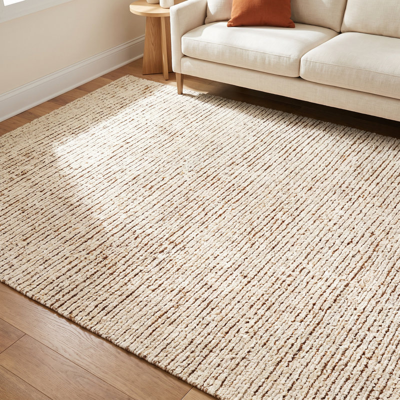 Gillian Striped Handmade Area Rug in Cream/Camel, Rectangle 10' x 14'