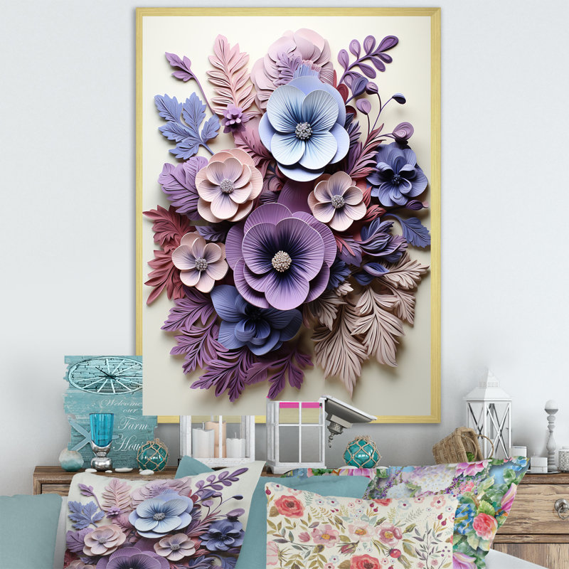 Art mauve dans les pensées, Cadre doré simple, H 32 po x l 24 po x P 1 po