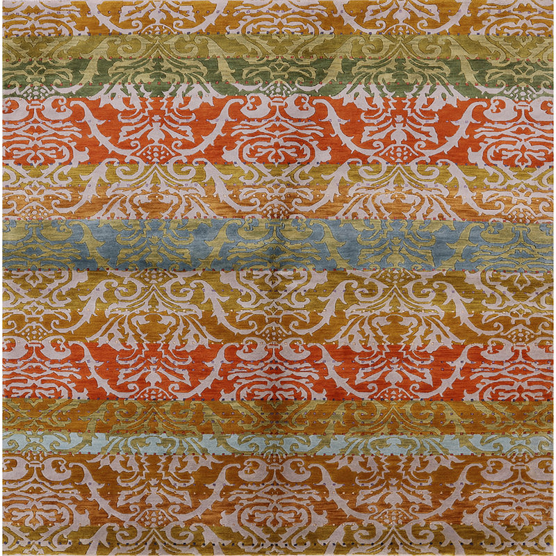 Tapis floral brun / rouge, Carré 3 pi