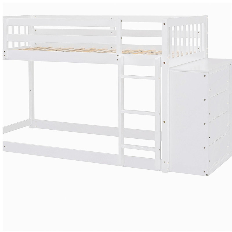 Lit double avec 4 tiroirs et 3 tablettes - blanc, Blanc