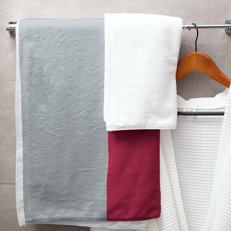Cotton Blend Lightweight Bath Towel, Silver/Red