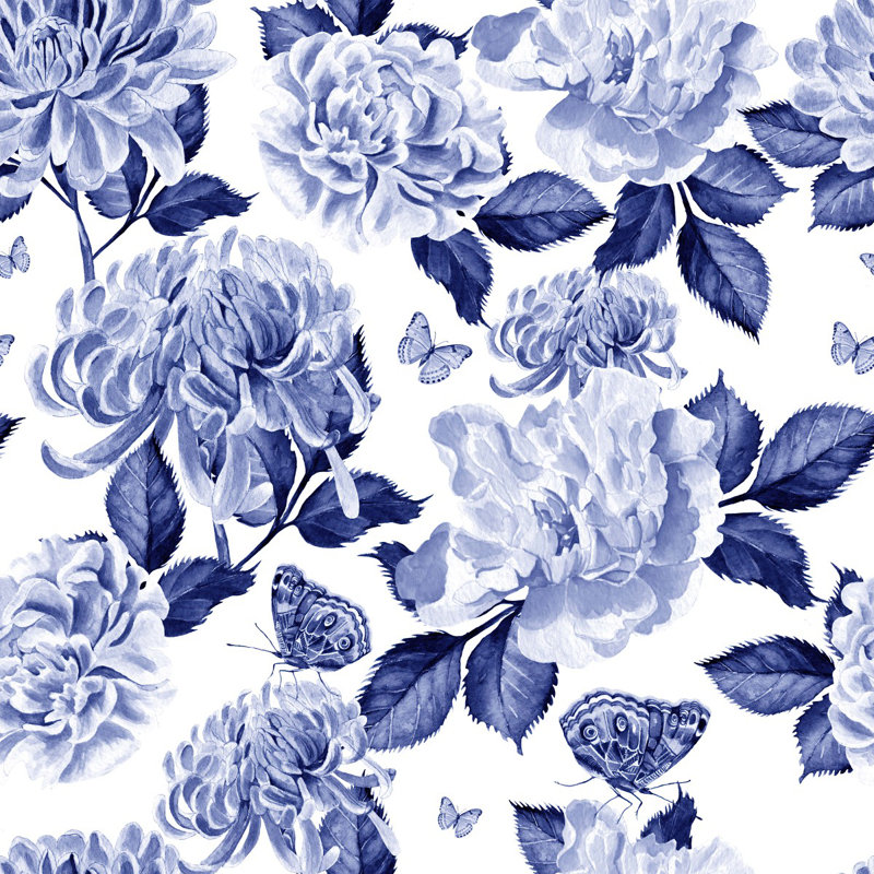 Murale fleurs et papillons, L 8,33 pi x L 8,33 pi