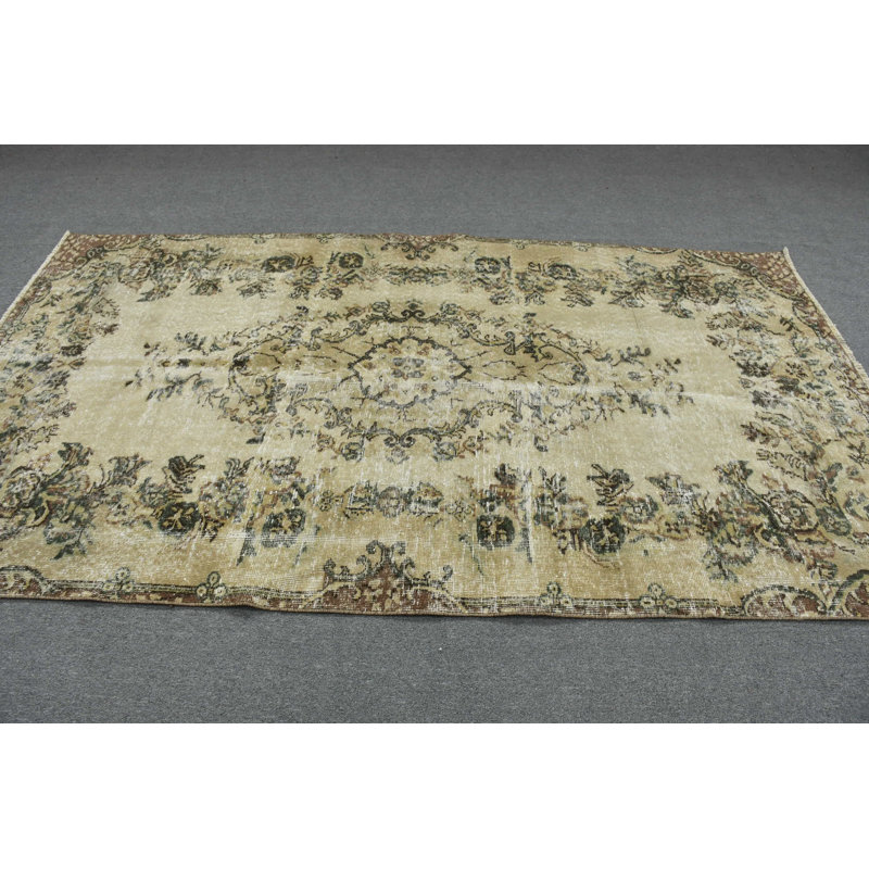 Grand tapis Oushak turque rétro vintage convenant aux chambres à coucher, aux salons ou aux espaces extérieurs brun / beige