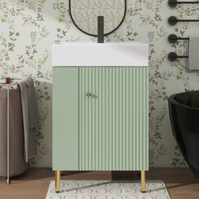 Ensemble de meuble-lavabo et de lavabo sur pied 21,6 pouces avec pieds de rangement en métal à gauche