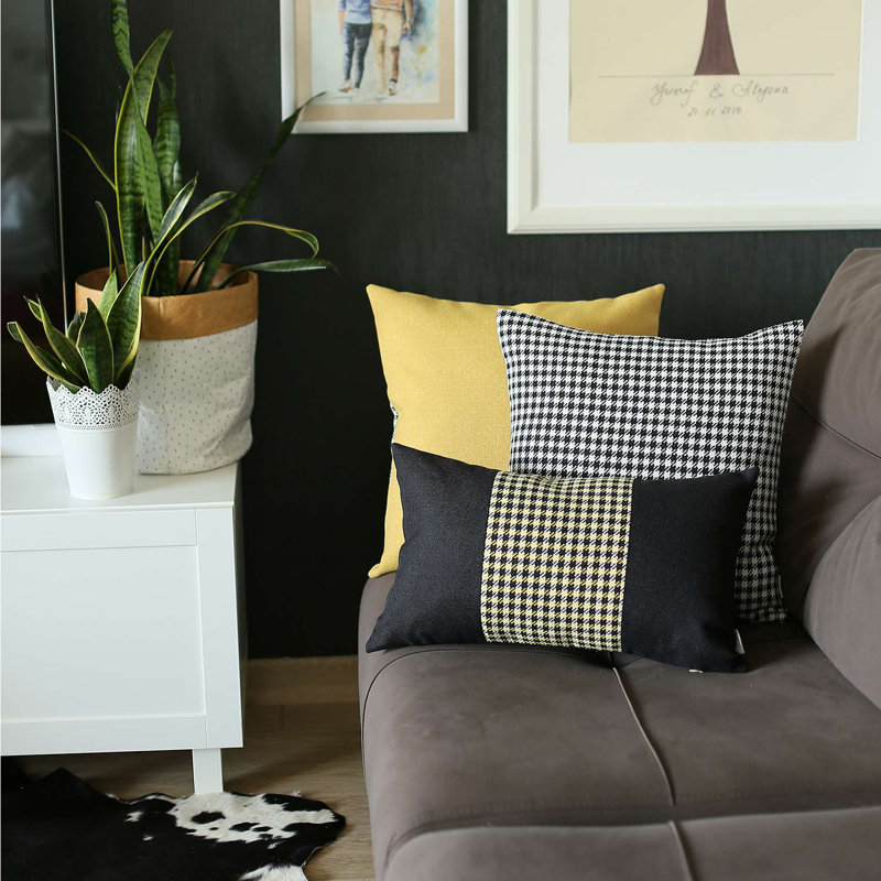 Boho-Chic Houndstooth Reversible Pillow Cover, Black, Square, Pillow Cover Only - No Insert